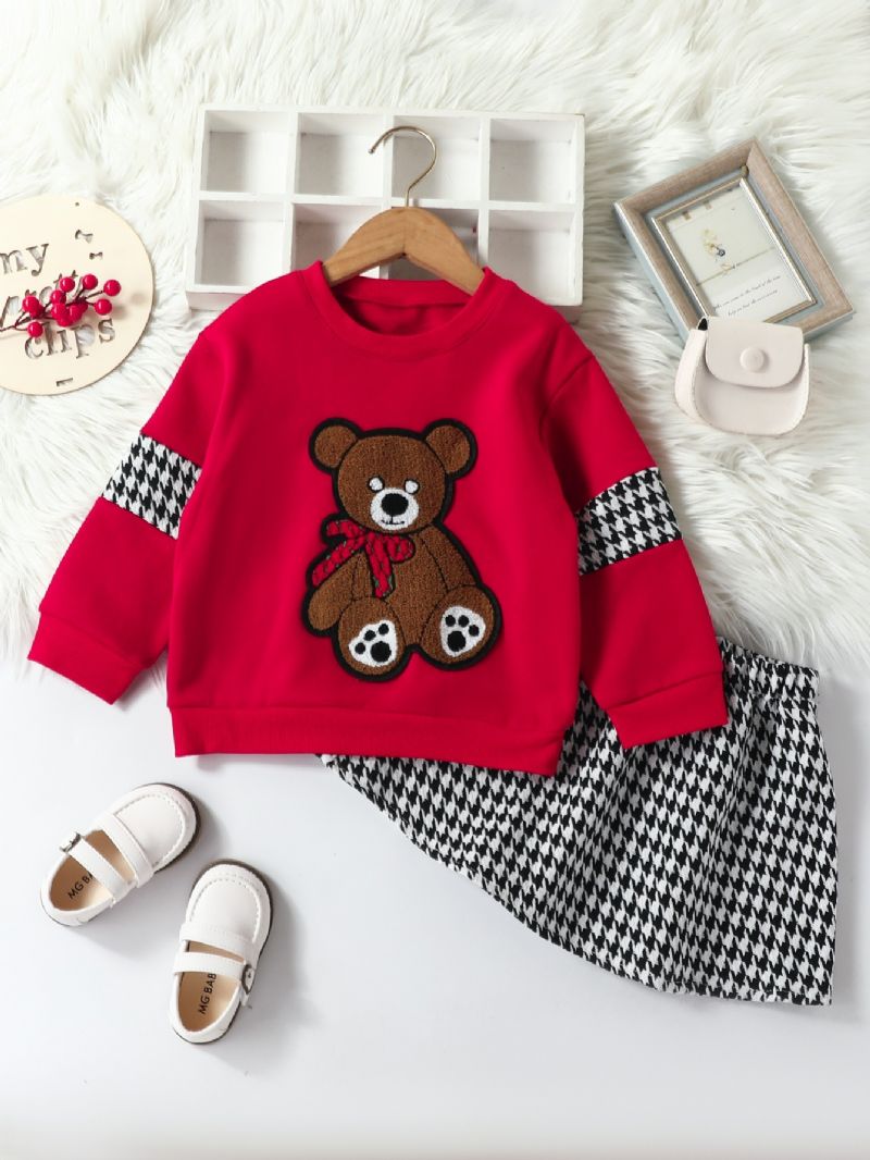 Flickor Fleece Bear Sweatshirt Kjol Set