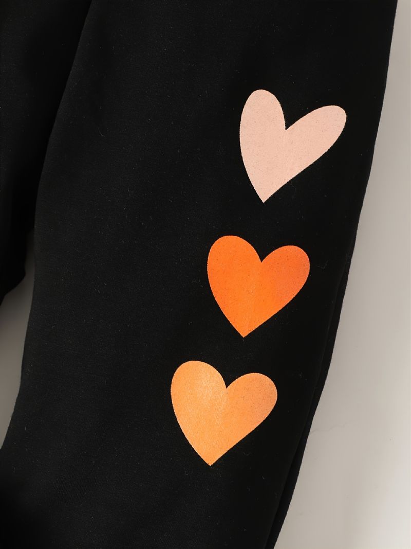 Flickor Heart Print Långärmad Hood Sweater Pants Set