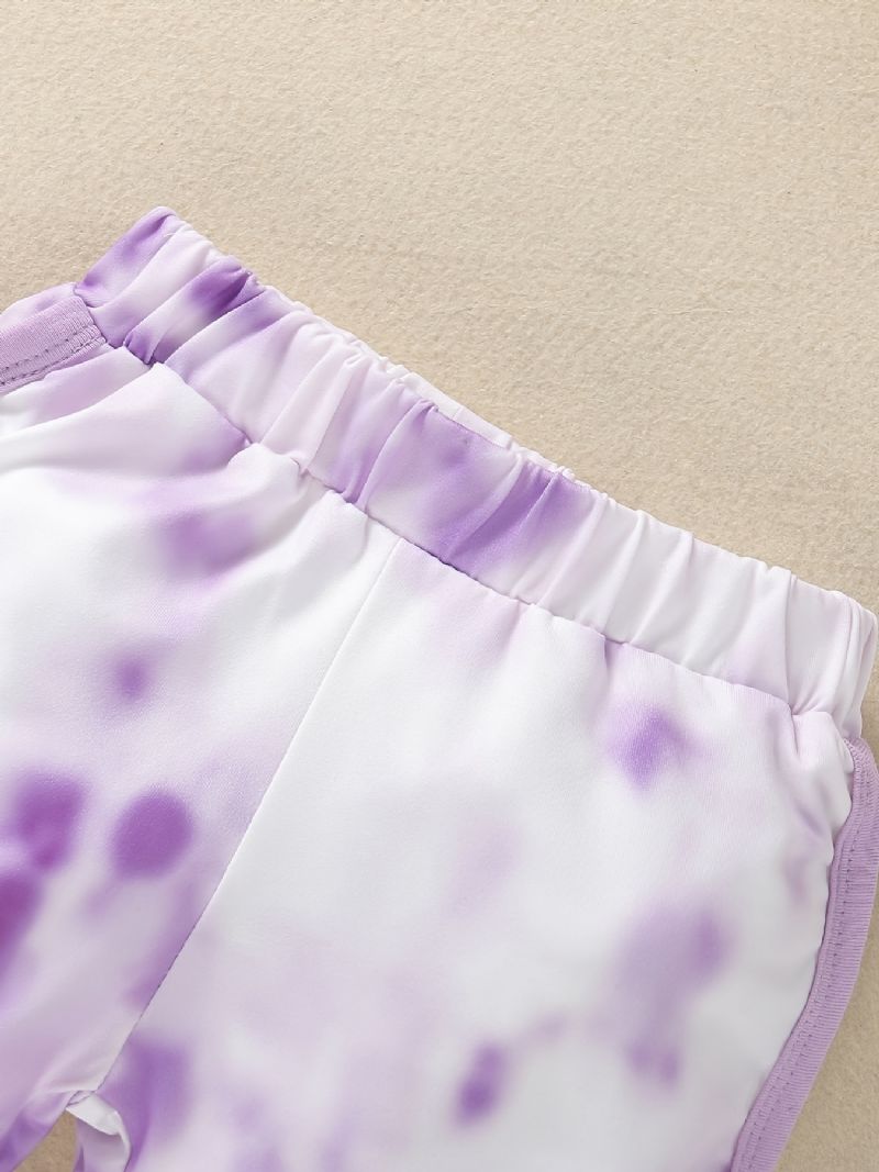 Flickor Lila Linne + Tie Dye Shorts Set Bebiskläder För Sommaren