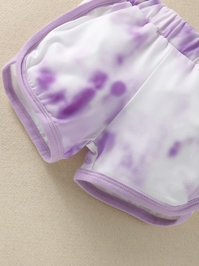 Flickor Lila Linne + Tie Dye Shorts Set Bebiskläder För Sommaren