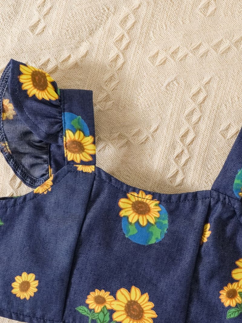 Flickor Mode Blommönster Denim Top Shorts Set