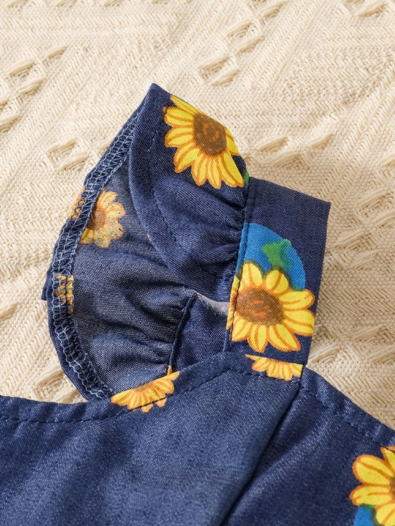 Flickor Mode Blommönster Denim Top Shorts Set