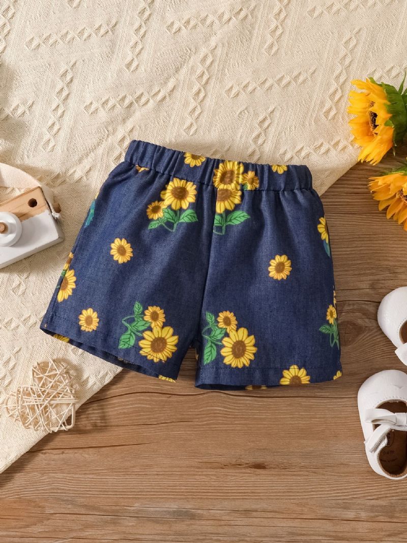 Flickor Mode Blommönster Denim Top Shorts Set