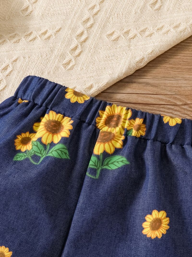 Flickor Mode Blommönster Denim Top Shorts Set