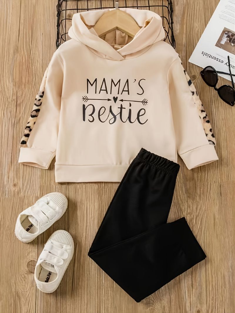 Flickor Mode Casual Letter Print Hoodie & Leggings Set