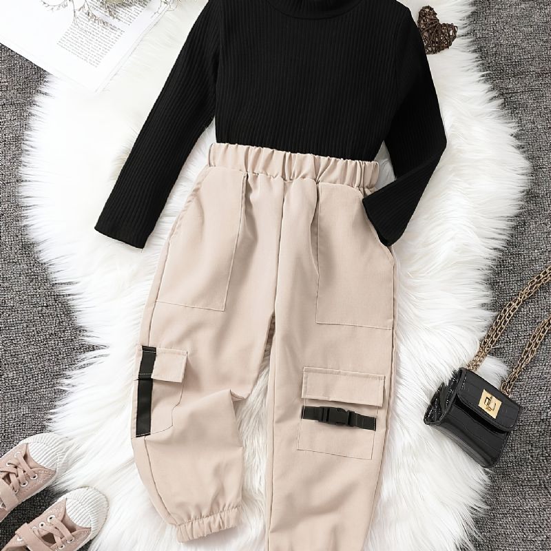 Flickor Modeista Stickad Turtleneck & Cargo Pants Set