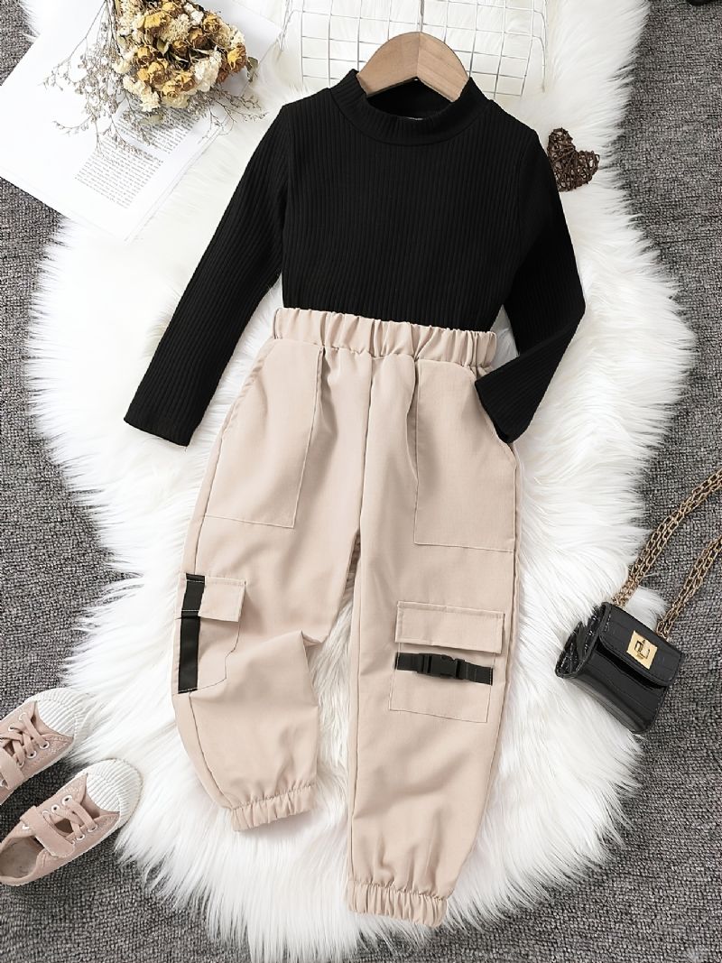 Flickor Modeista Stickad Turtleneck & Cargo Pants Set