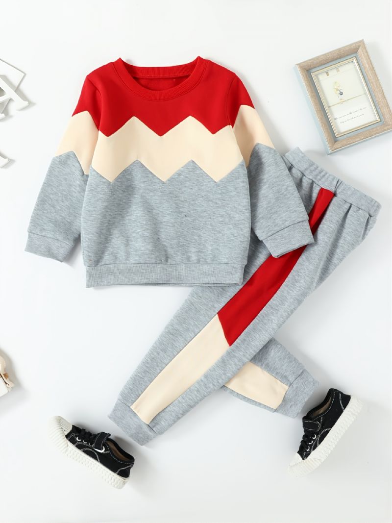 Flickor Patchwork Fleece Långärmad Sweatshirt Set