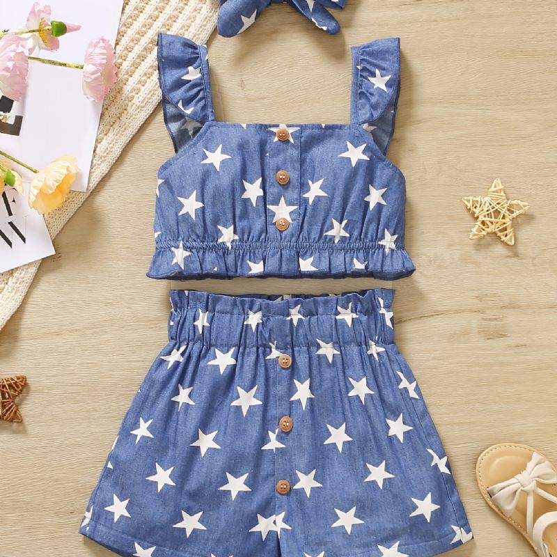 Flickor Ruffles Camisole Star Print & Shorts & Pannband Set