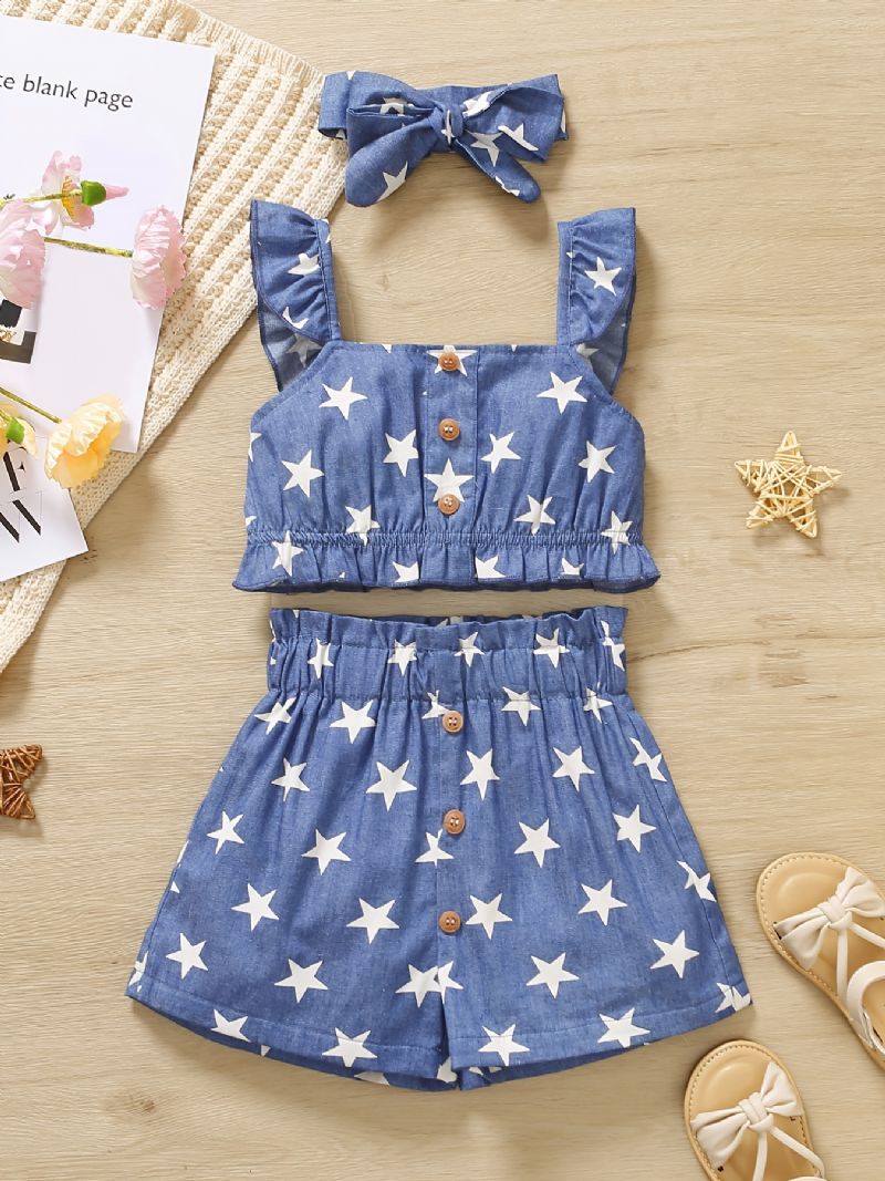 Flickor Ruffles Camisole Star Print & Shorts & Pannband Set