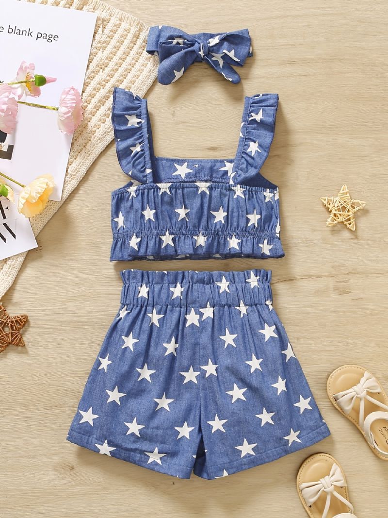 Flickor Ruffles Camisole Star Print & Shorts & Pannband Set