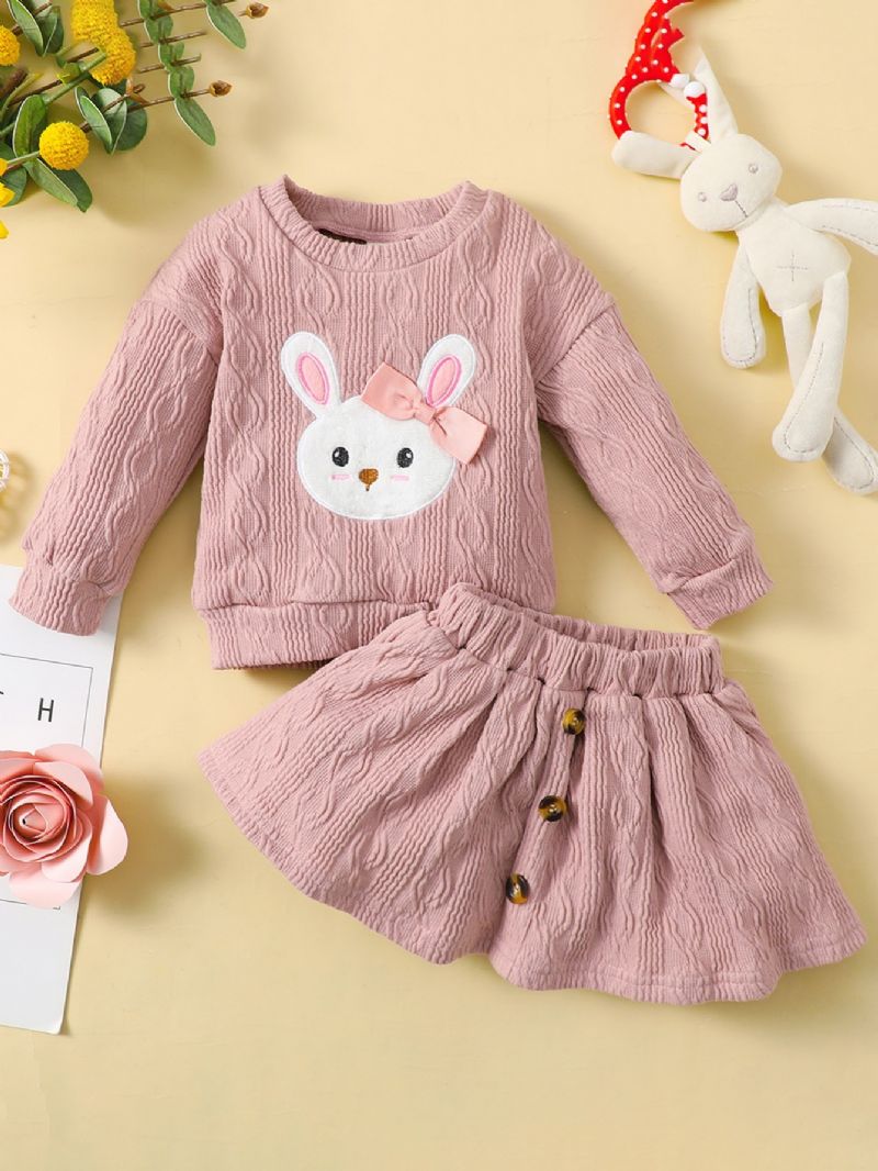 Flickor Rundhalsad Långärmad Bunny Sweater Kjol Set