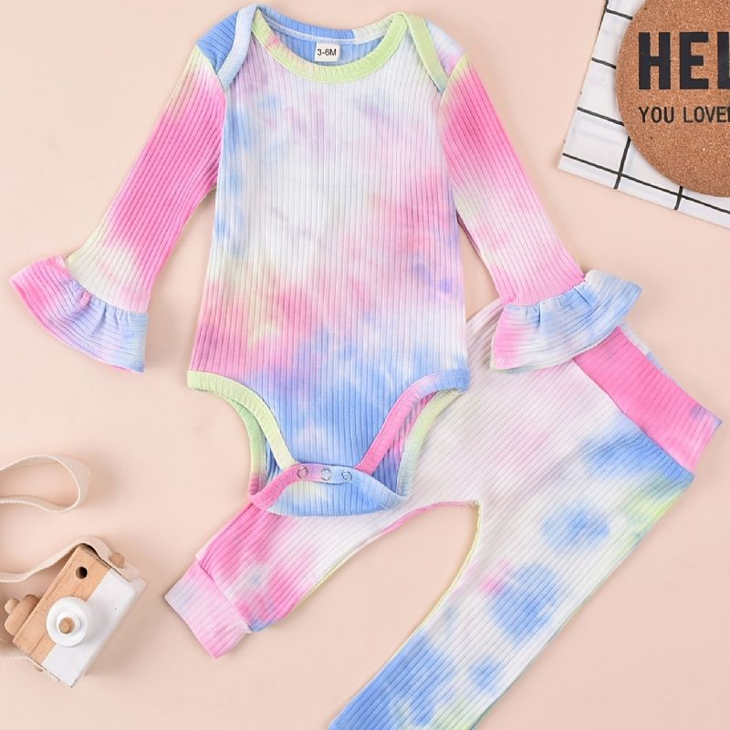 Flickor Tie Dye Långärmad Bodysuit Byxa Set