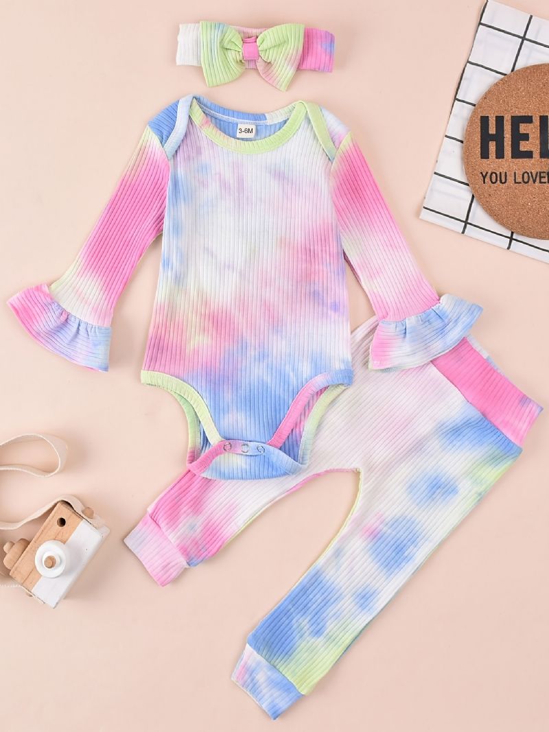 Flickor Tie Dye Långärmad Bodysuit Byxa Set