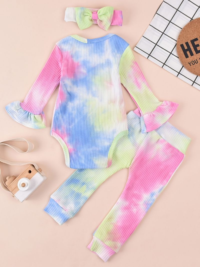 Flickor Tie Dye Långärmad Bodysuit Byxa Set