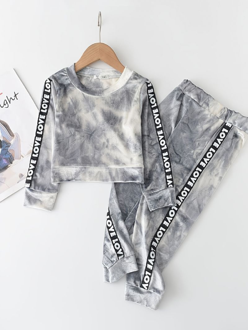 Flickor Tie Dye Långärmad Sweatshirt + Träningsbyxor Set Barnkläder