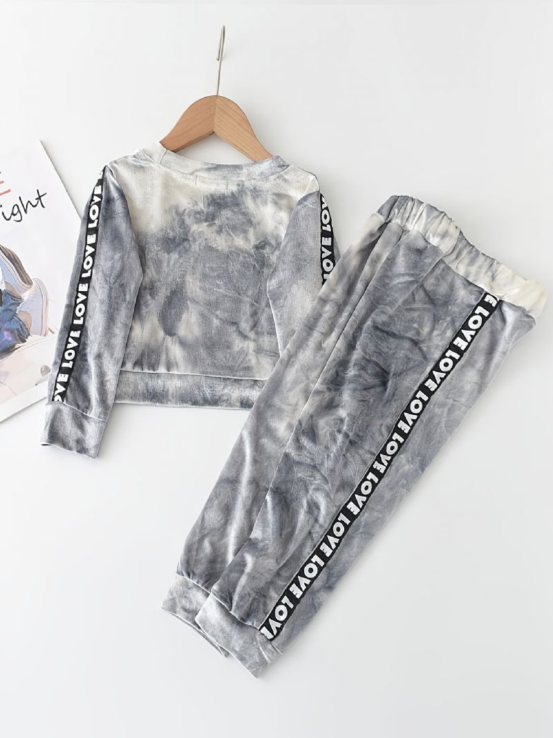 Flickor Tie Dye Långärmad Sweatshirt + Träningsbyxor Set Barnkläder