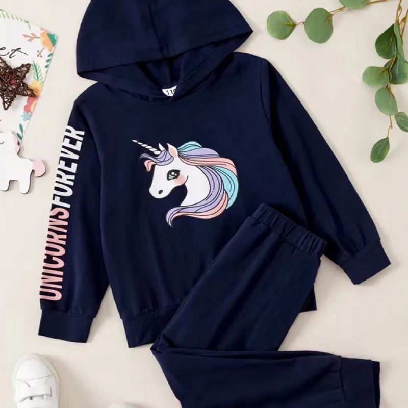 Flickor Unicorn Print Mode Casual Hoodie & Leggings Sets