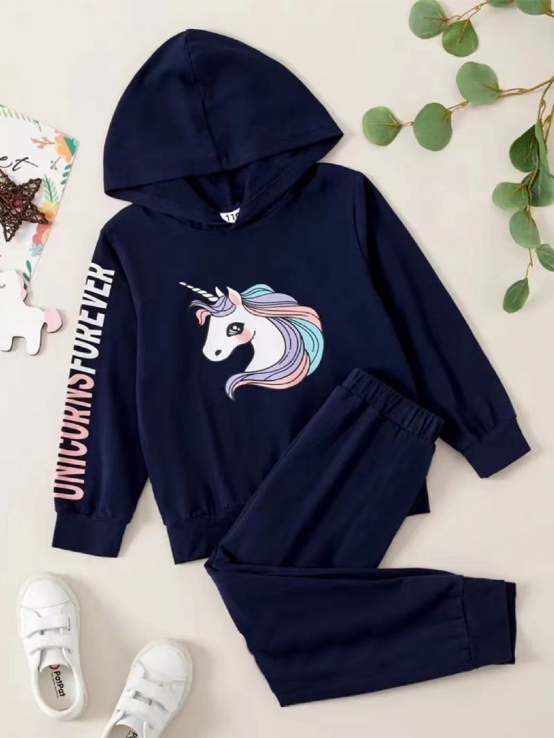 Flickor Unicorn Print Mode Casual Hoodie & Leggings Sets