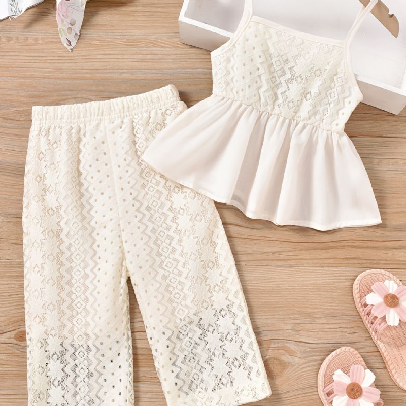 Flickor White Lace Camisole + Wild Leg Pants Set Bebis Kläder Outfit