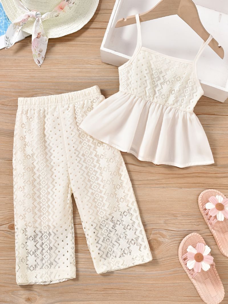 Flickor White Lace Camisole + Wild Leg Pants Set Bebis Kläder Outfit