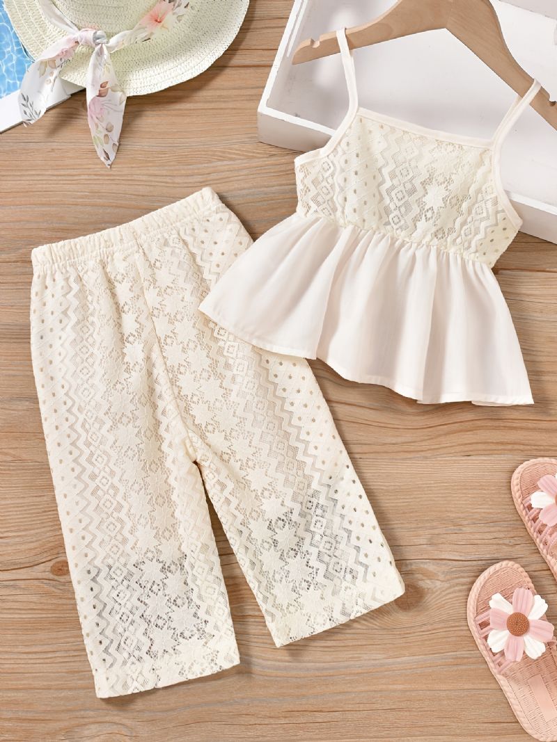 Flickor White Lace Camisole + Wild Leg Pants Set Bebis Kläder Outfit