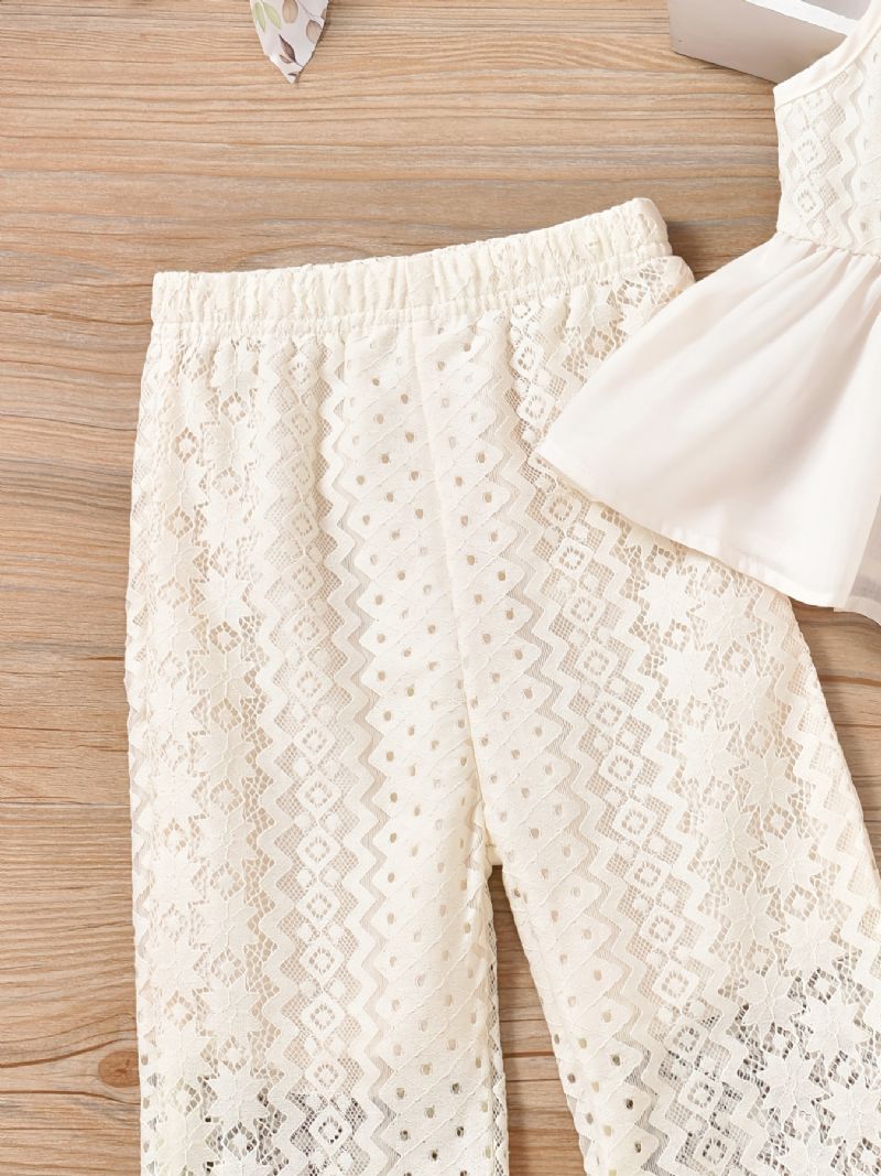 Flickor White Lace Camisole + Wild Leg Pants Set Bebis Kläder Outfit