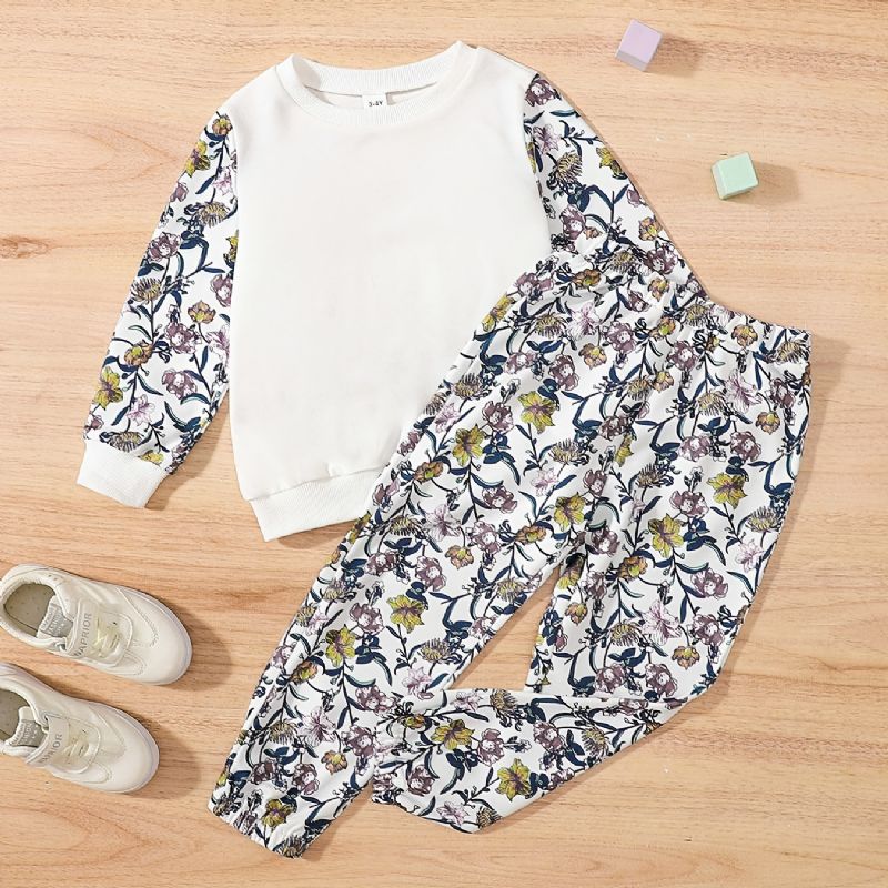 Flower Print Långärmad Sweatshirt & Sweatpants Set