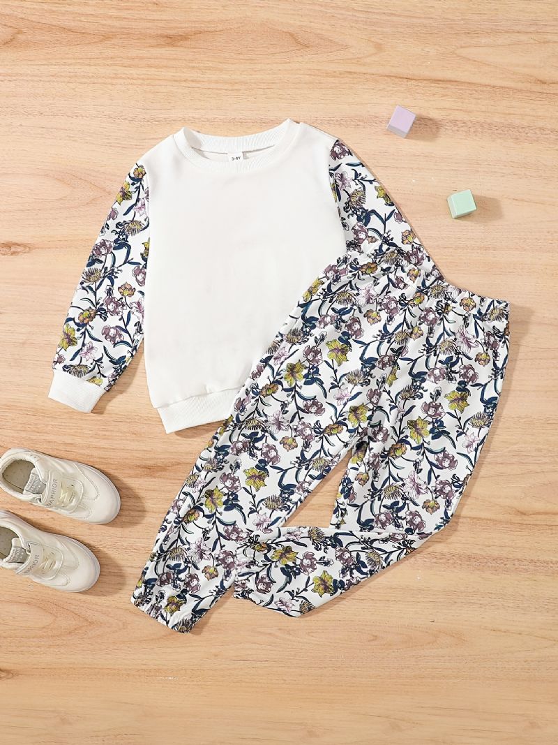 Flower Print Långärmad Sweatshirt & Sweatpants Set