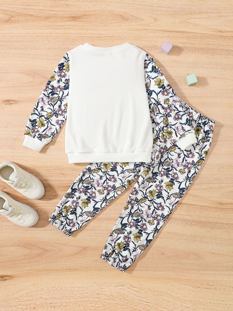 Flower Print Långärmad Sweatshirt & Sweatpants Set