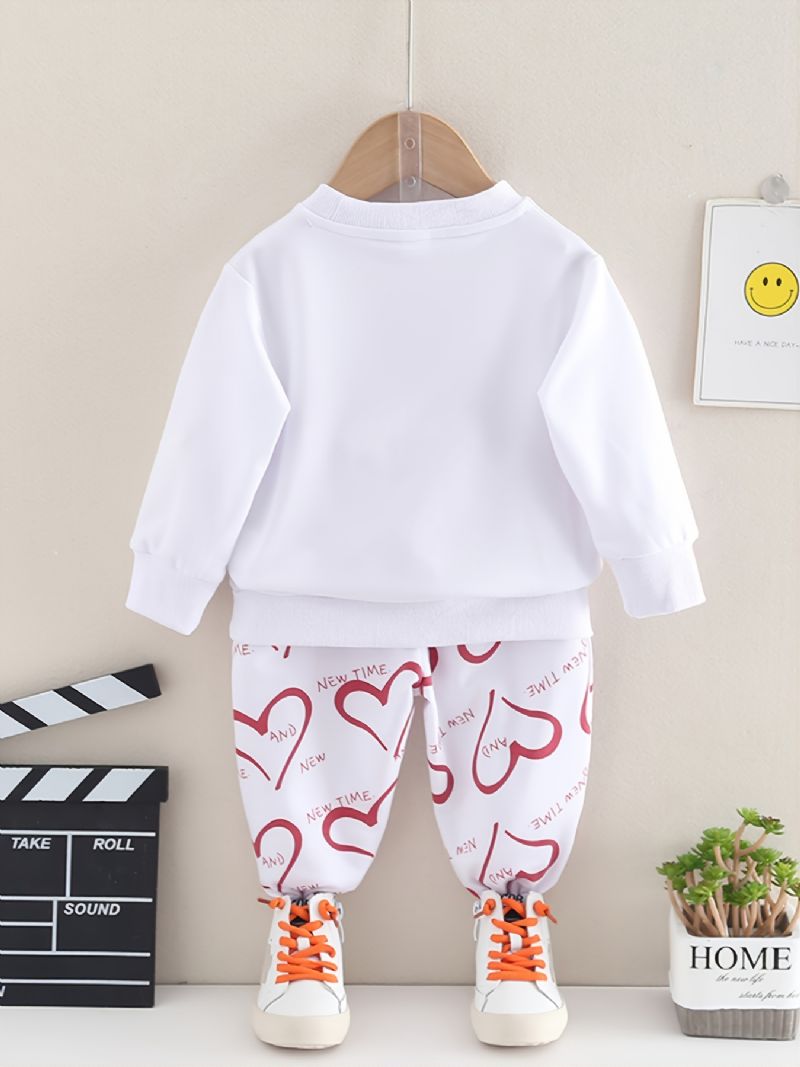 Höst & Vinter Flickor Elephant Heart Print Rund Hals Sweatshirt Byxor Set