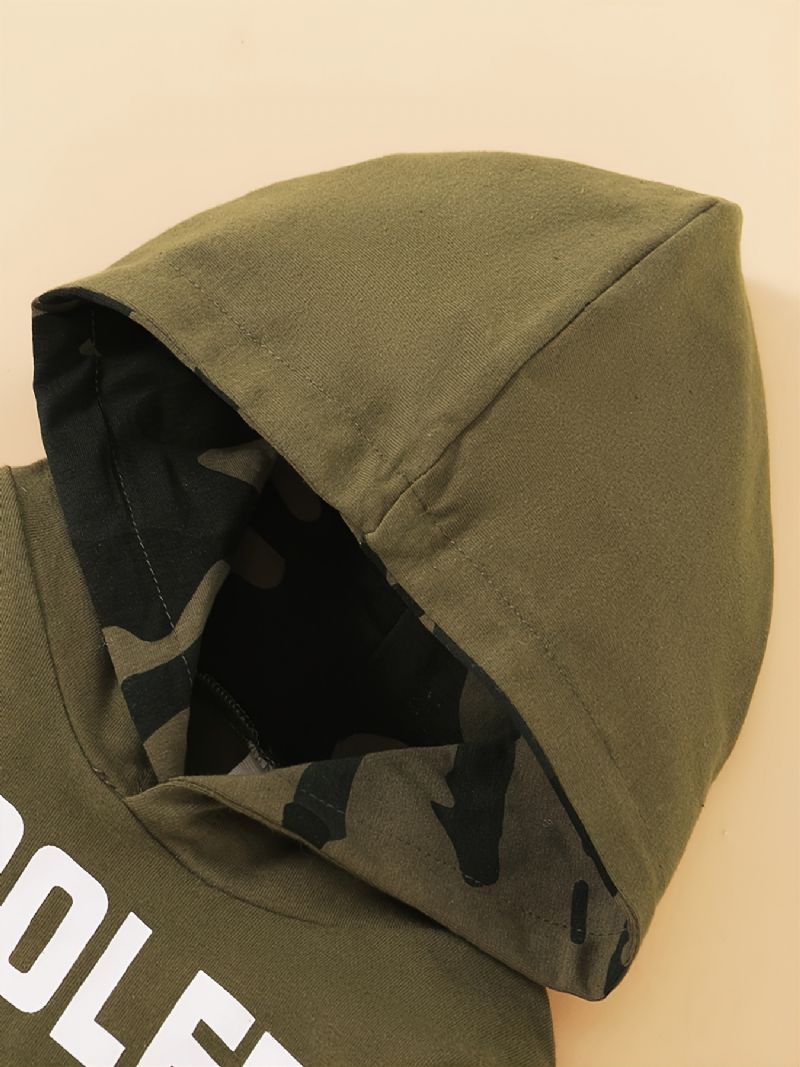 Höst Vinter Ny Pojke Casual Camouflage Hood Print Tvådelad Set