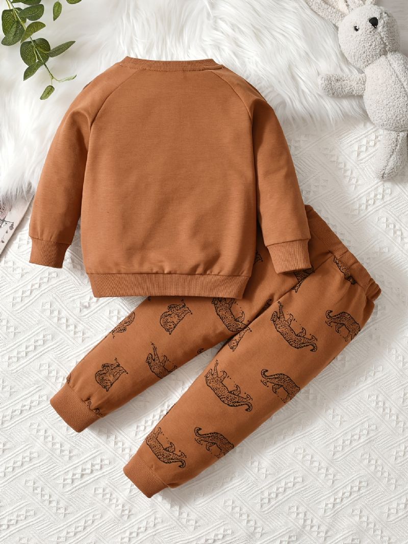 Höst Vinter Nya Pojkar Print Crew Neck Sweatshirt Byxor Set