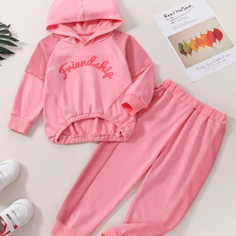 Julrosa Flickor Enfärgad Hooded Letter Print Byxa Set