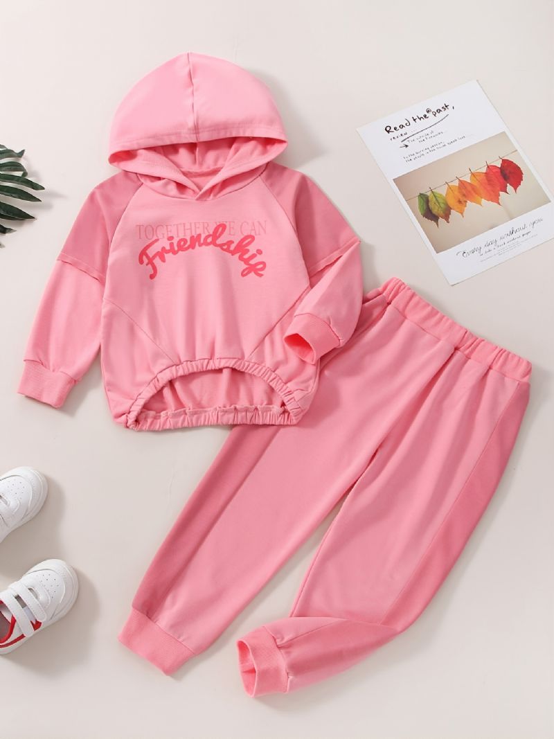 Julrosa Flickor Enfärgad Hooded Letter Print Byxa Set