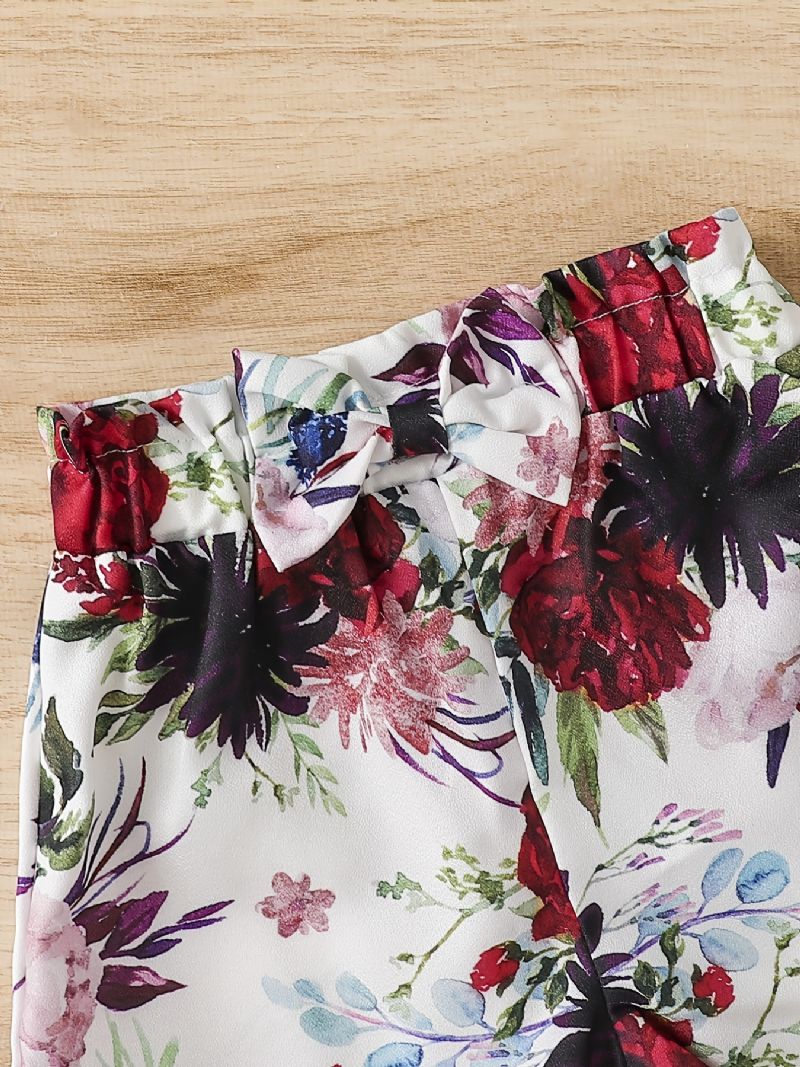 Kortärmad Topp För Flickor + Matchande Shorts I Blommönster Barnkläder Bebiskläder Jul