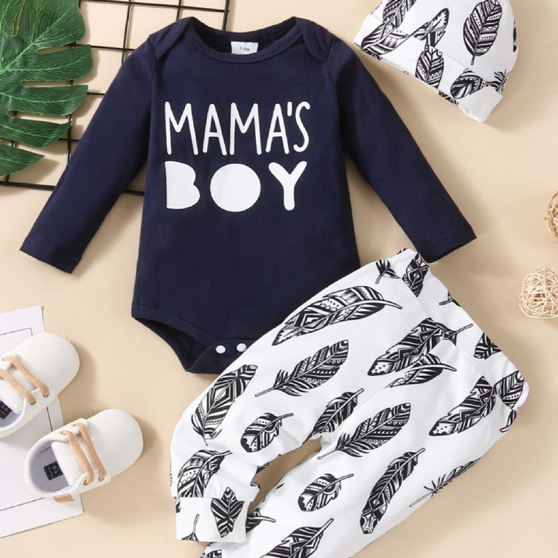 Mama's Pojkar Letter Print Långärmad Pullover Sweatshirt Byx Set 3st