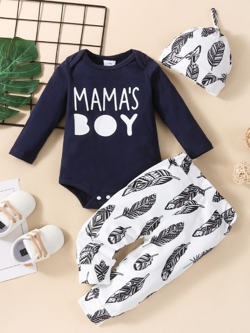 Mama's Pojkar Letter Print Långärmad Pullover Sweatshirt Byx Set 3st