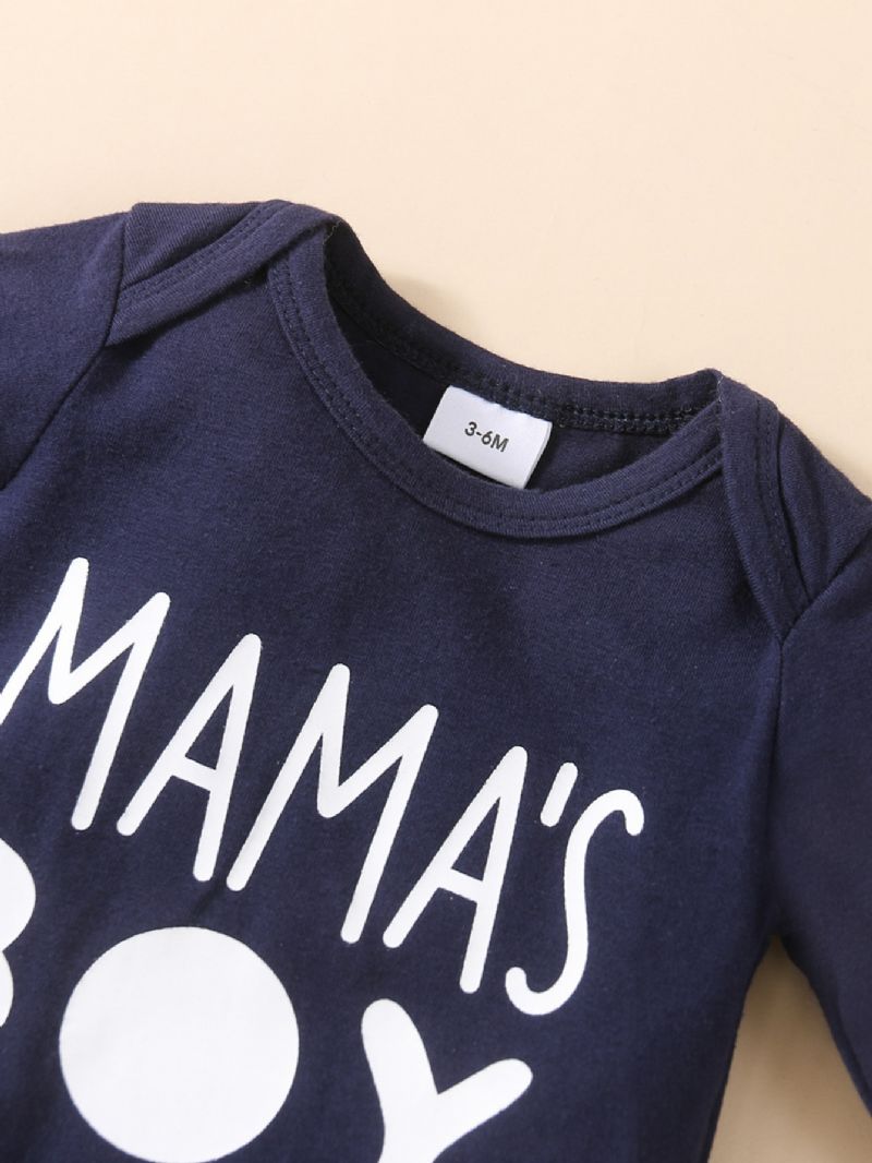 Mama's Pojkar Letter Print Långärmad Pullover Sweatshirt Byx Set 3st