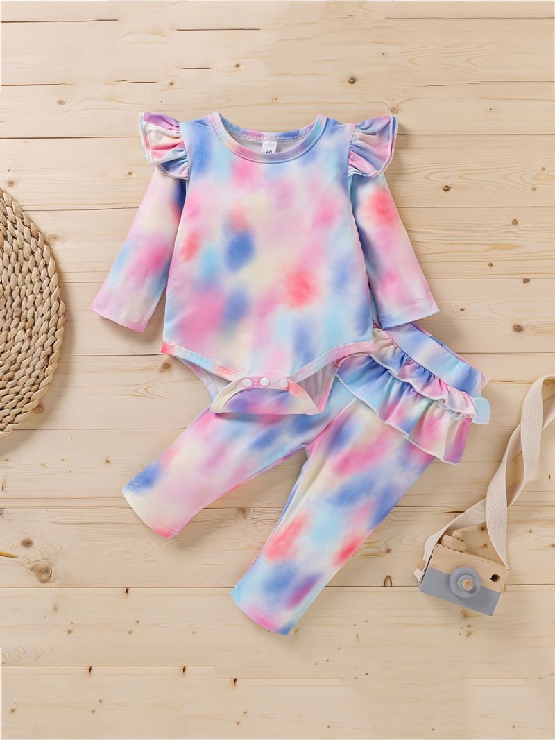 Newborn Bebis Flickor Tie Dye Print Romper + Byxor Outfit Kläder Set