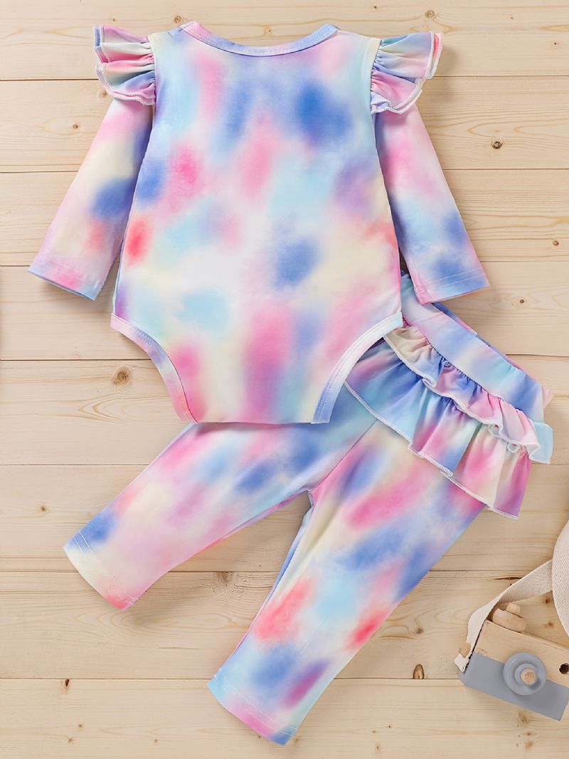 Newborn Bebis Flickor Tie Dye Print Romper + Byxor Outfit Kläder Set