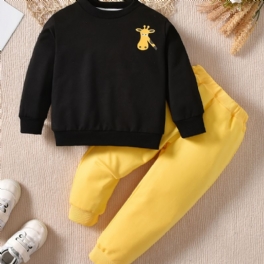 Nya Pojkar Giraff Tryckt Crew Neck Sweatshirt Byxor Set