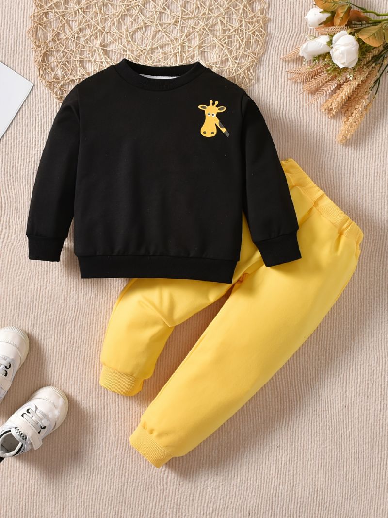 Nya Pojkar Giraff Tryckt Crew Neck Sweatshirt Byxor Set