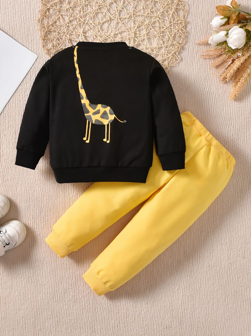 Nya Pojkar Giraff Tryckt Crew Neck Sweatshirt Byxor Set