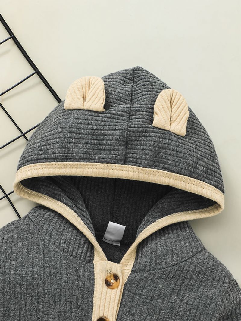 Nyfödd Solid Randig Bomull Hood Sweater & Byx Set