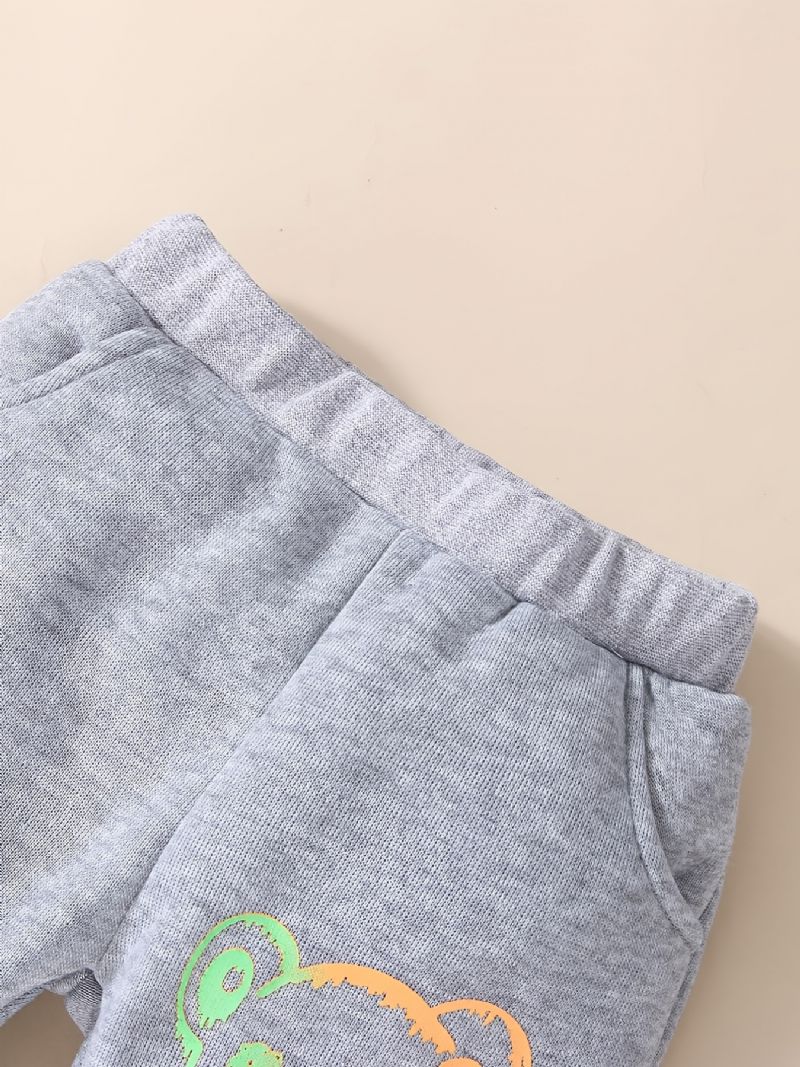 Pojkar Bear Print Pullover Hoodie + Sweatpants Set Bebiskläder