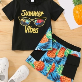 Pojkar Bokstavsglasögon Ananas Print Tee & Pocket Shorts Barn Kläder Set