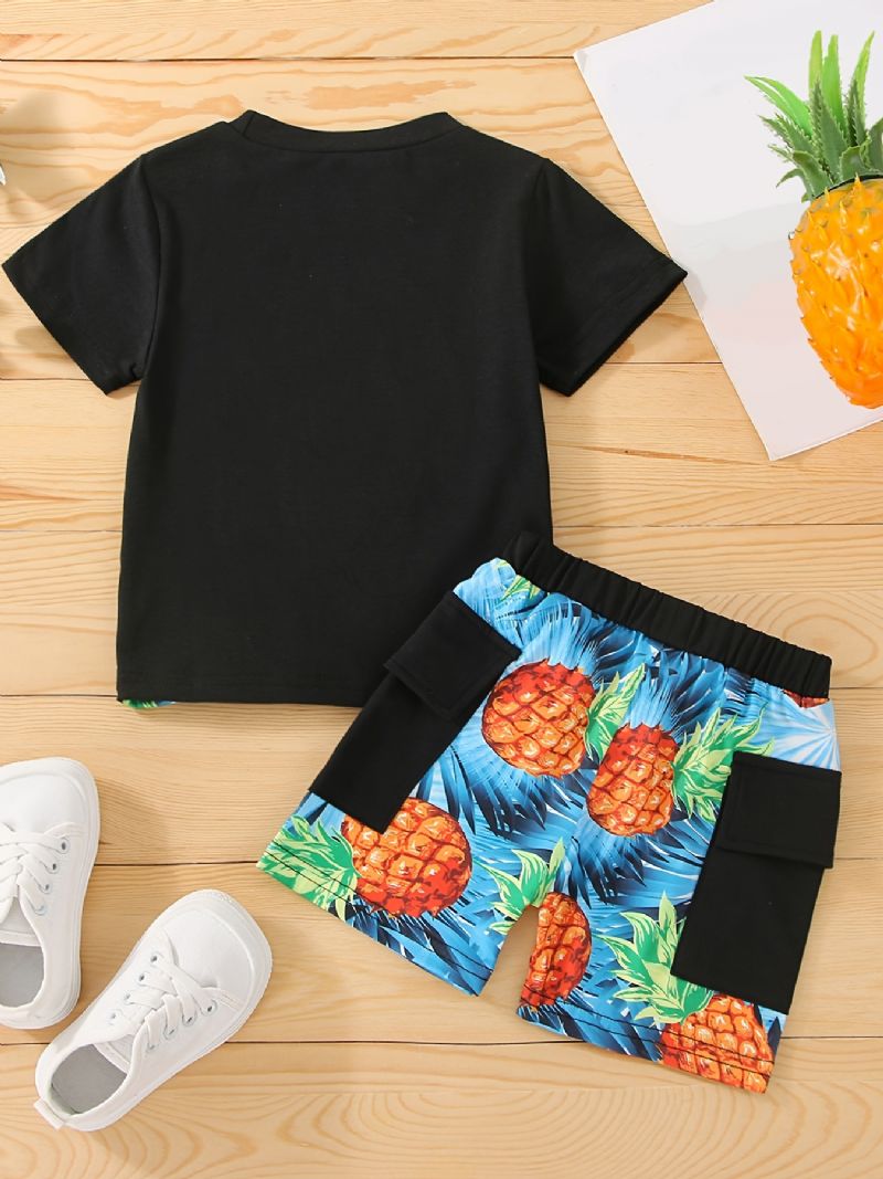 Pojkar Bokstavsglasögon Ananas Print Tee & Pocket Shorts Barn Kläder Set