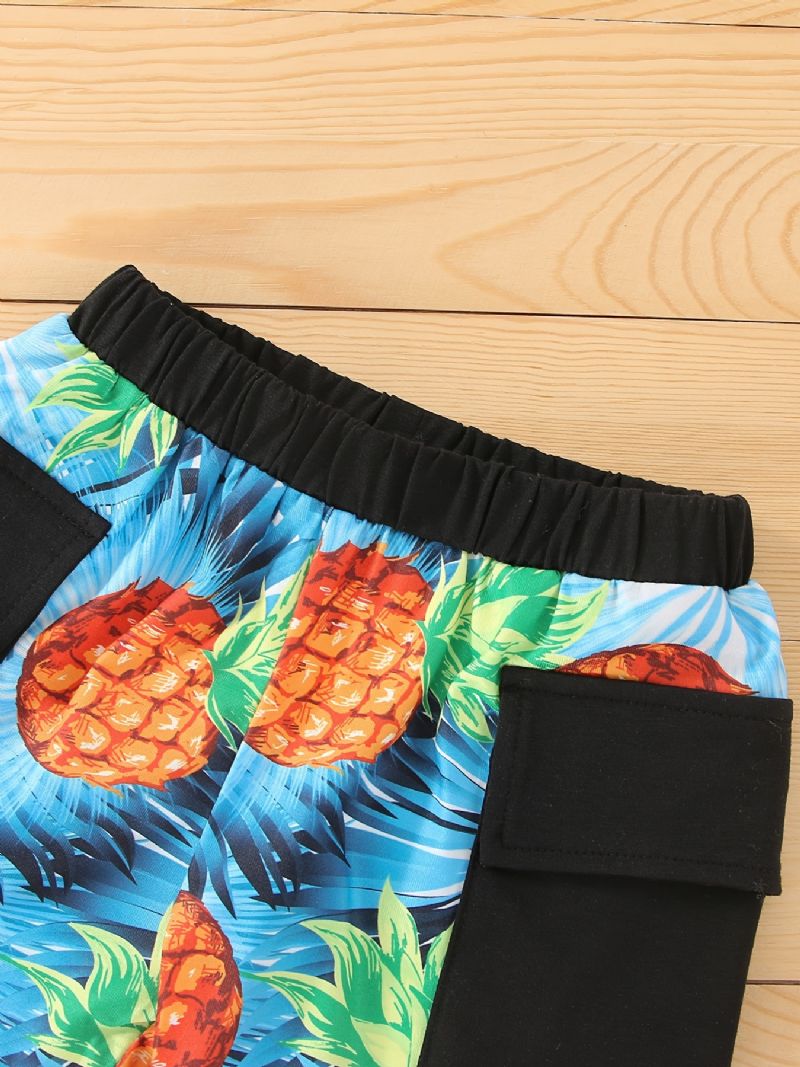 Pojkar Bokstavsglasögon Ananas Print Tee & Pocket Shorts Barn Kläder Set