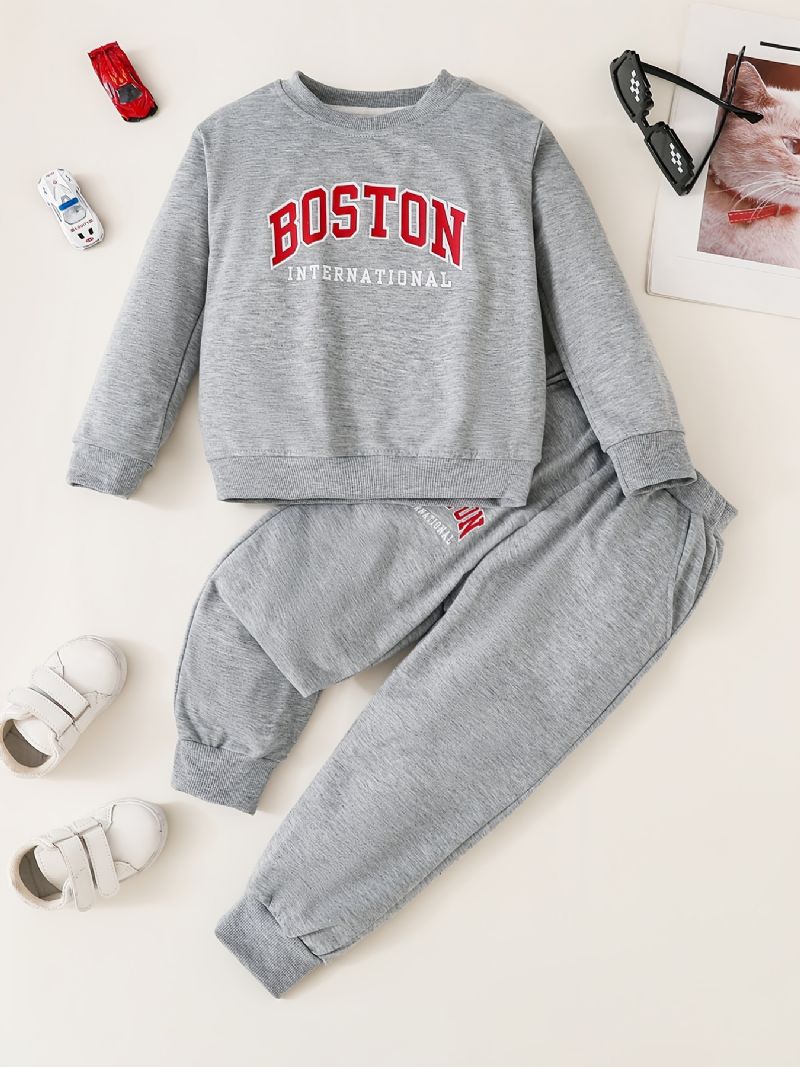 Pojkar Boston Print Långärmad Sweatshirt & Byx Set